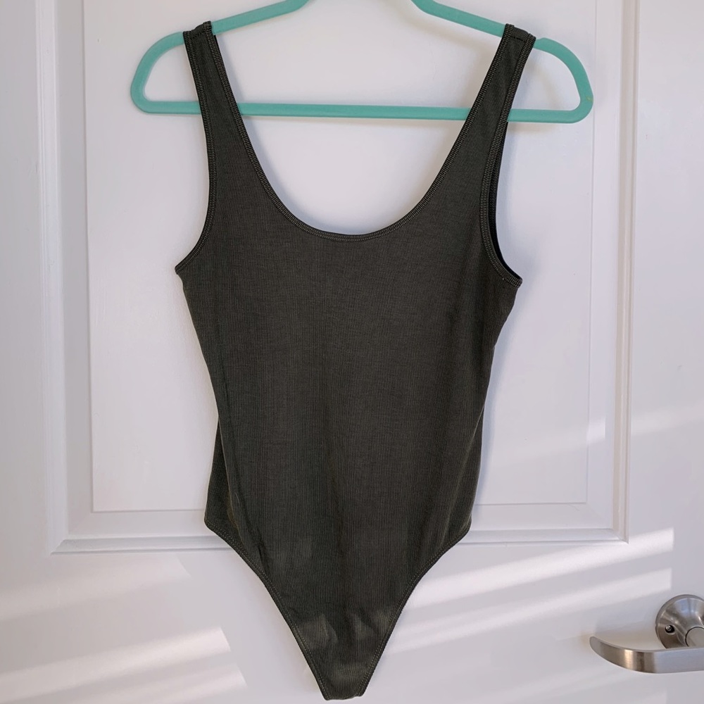 Olive green ribbed tank bodysuit